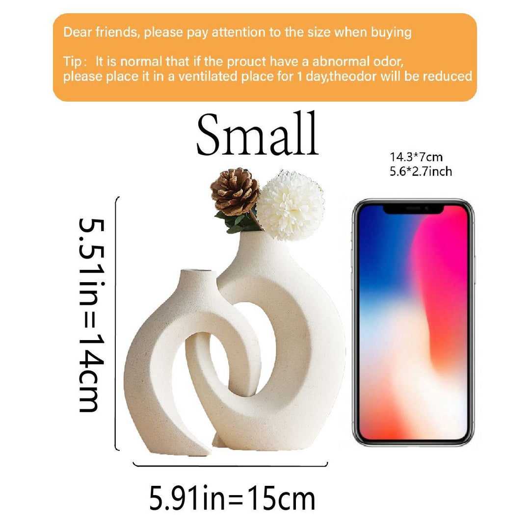 Modern Sculptural Hollow-Ring Ceramic Tabletop Vase Set With Minimalist Asymmetrical Silhouette