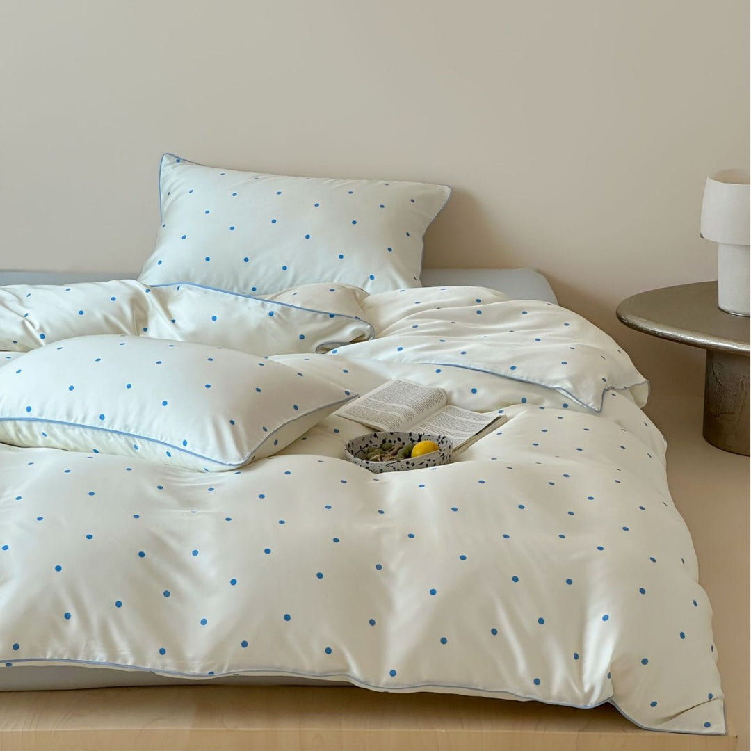 Soft cotton satin bedding with fine check and stripe pattern