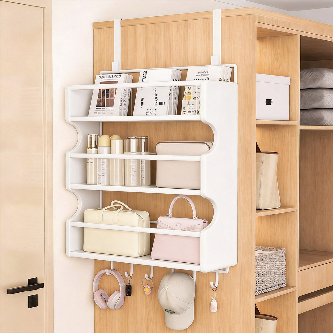 Over-the-Door Multi-Tier Metal Grid Hanging Storage Organizer