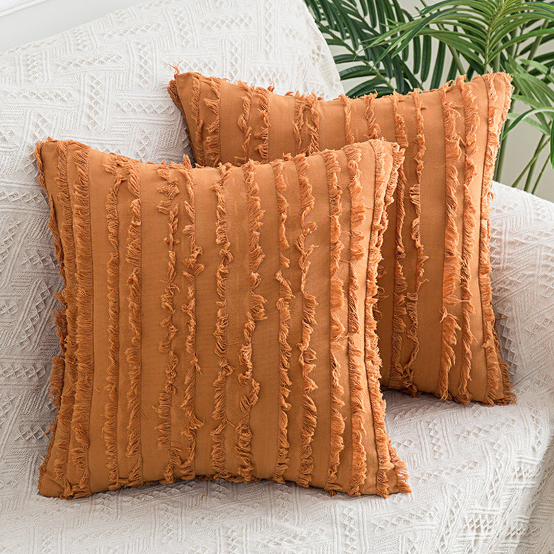 Decorative Fringed Textured Throw Pillow Cover Pair