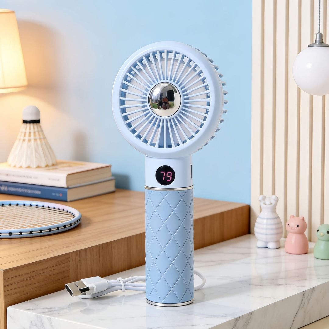 Ladies Portable Mini Hand Fan with Digital Temperature Display and Cute Bear Design Kalsten