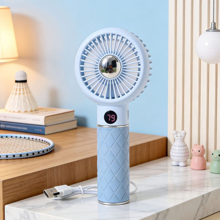 Ladies Portable Mini Hand Fan with Digital Temperature Display and Cute Bear Design Kalsten