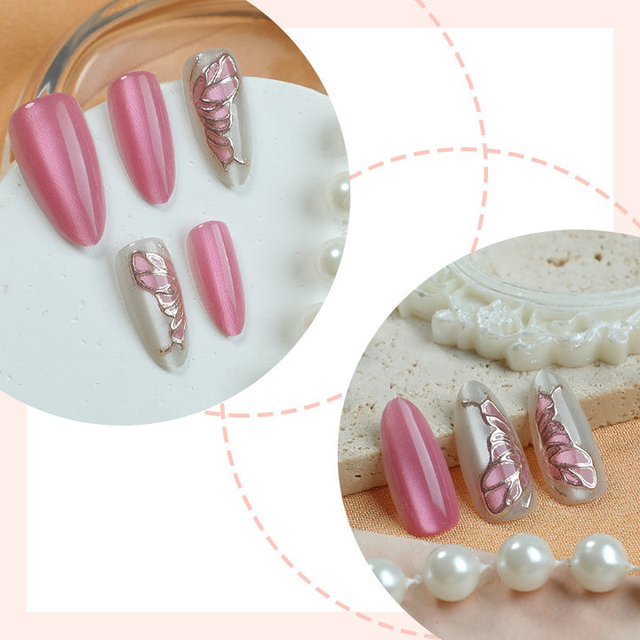 Artistic Press-On Nail Art Set with Gold Leaf Design Kalsten