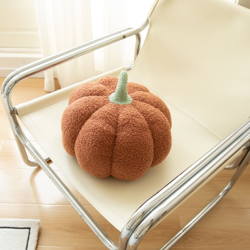 Plush Sherpa Pumpkin-Shaped Decorative Throw Pillow with Polka Dot Accents