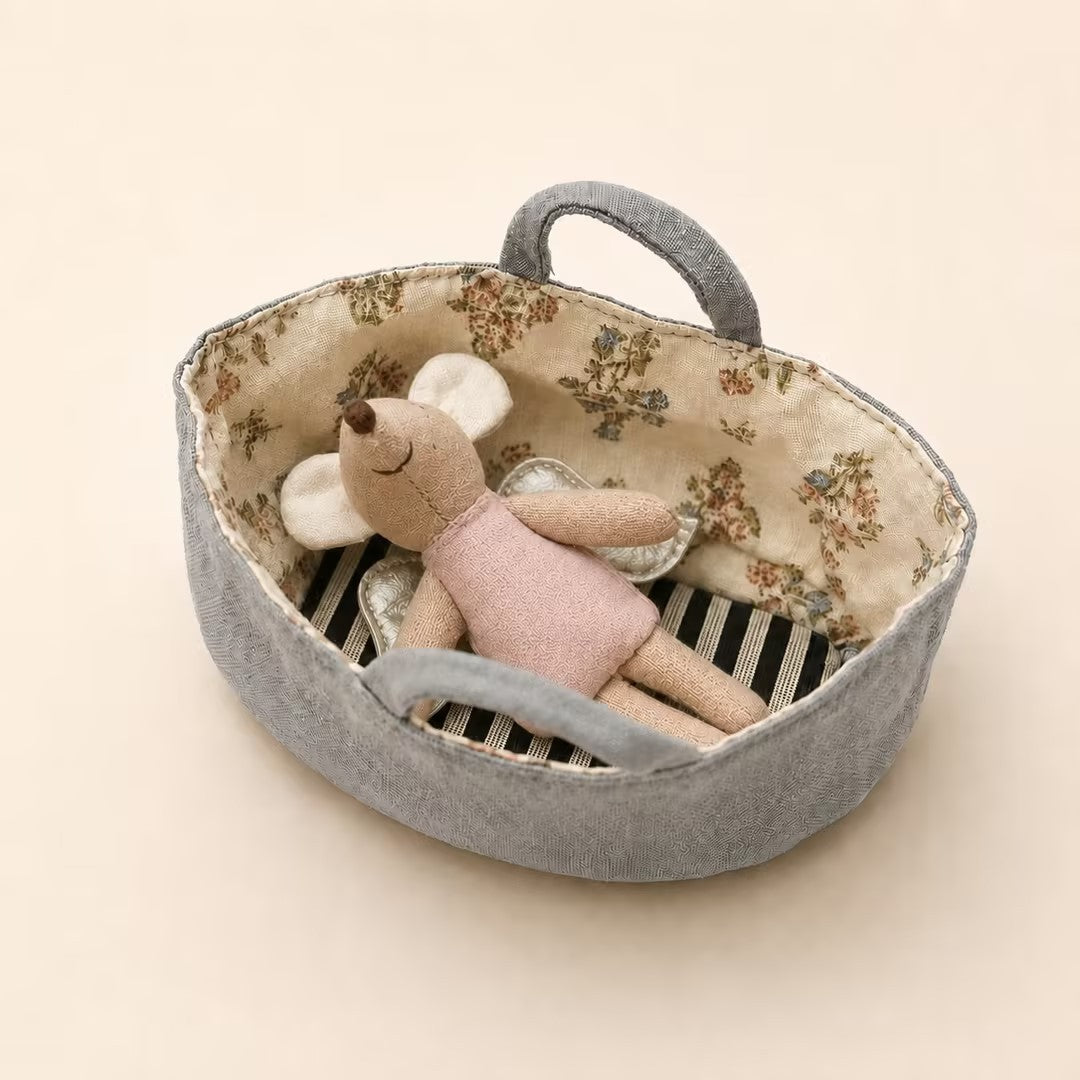 Fabric Nursery Storage Basket with Padded Handles and Floral Lined Interior