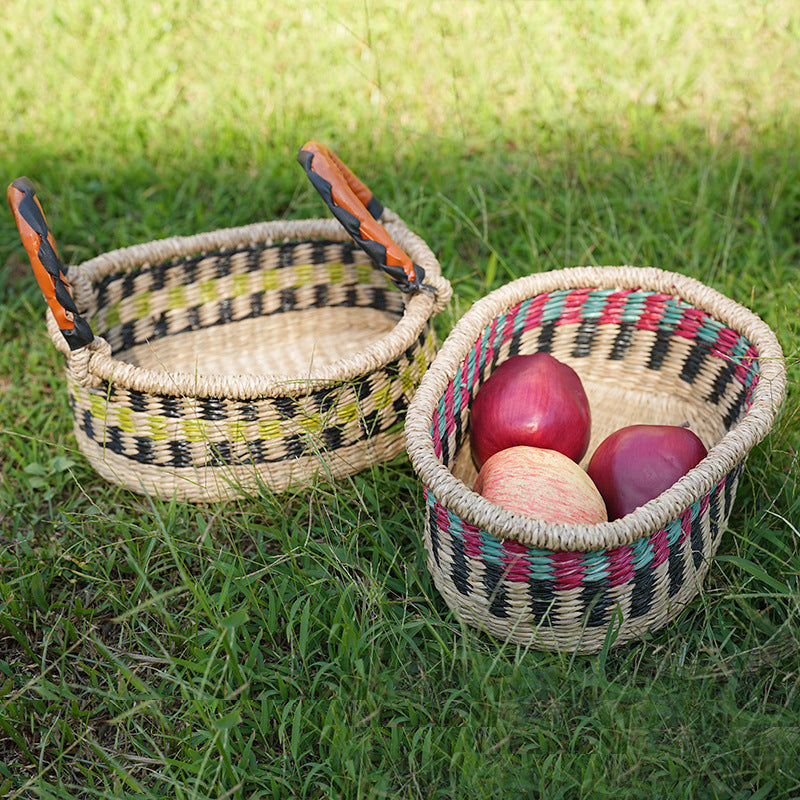 Women handwoven basket with colorful accents Kalsten
