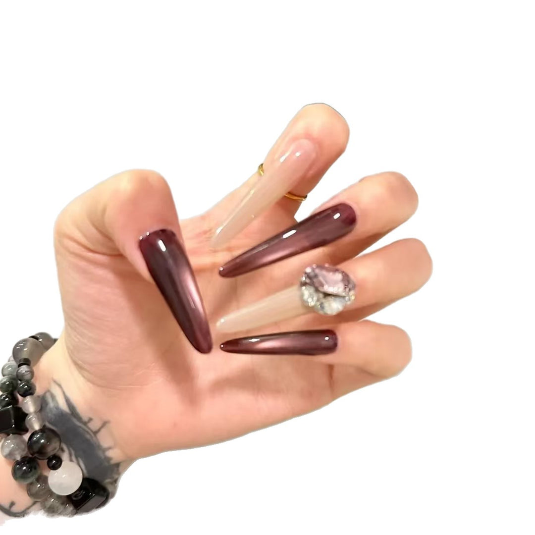 Crystal-Accented Stiletto Nail Extensions