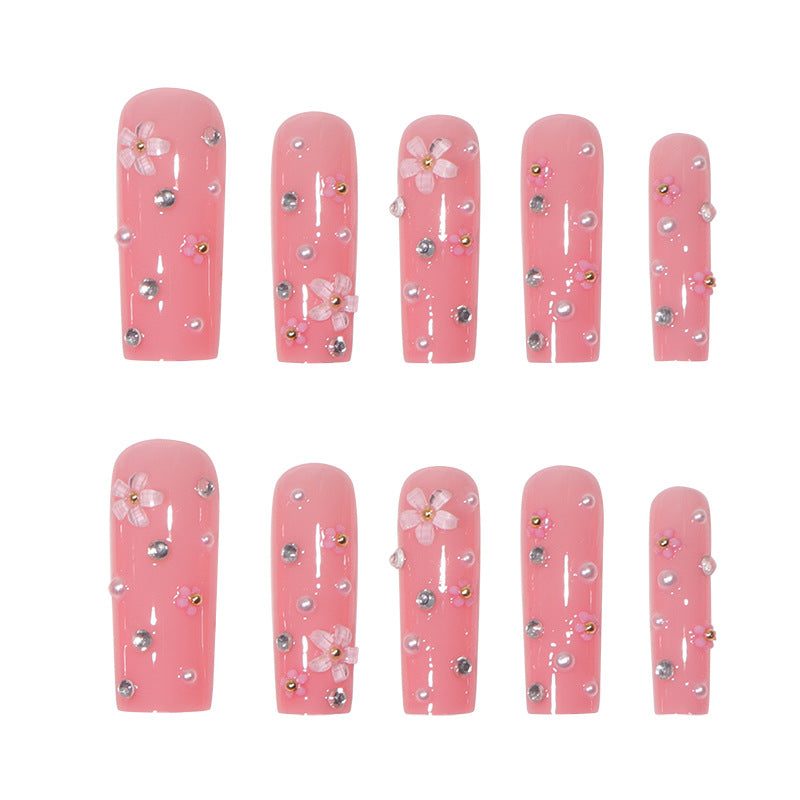 Decorative Long Press-On Nail Set with Floral Accents Kalsten