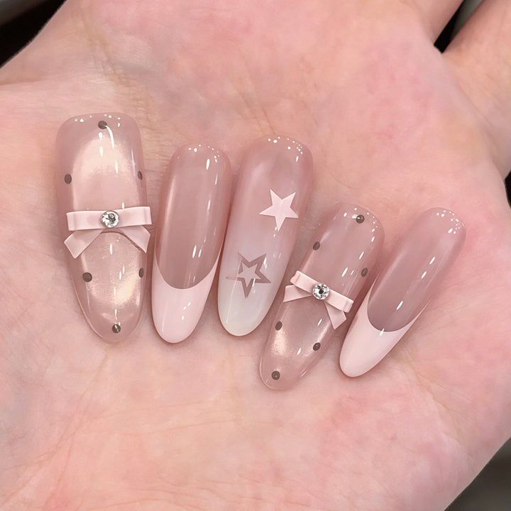 Decorative Press-On Nail Set with Bow and Star Designs Kalsten