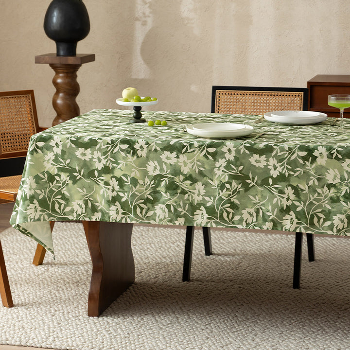 Rectangular tablecloth in watercolor flower print made of cotton-linen with stain protection and heavy weaving quality