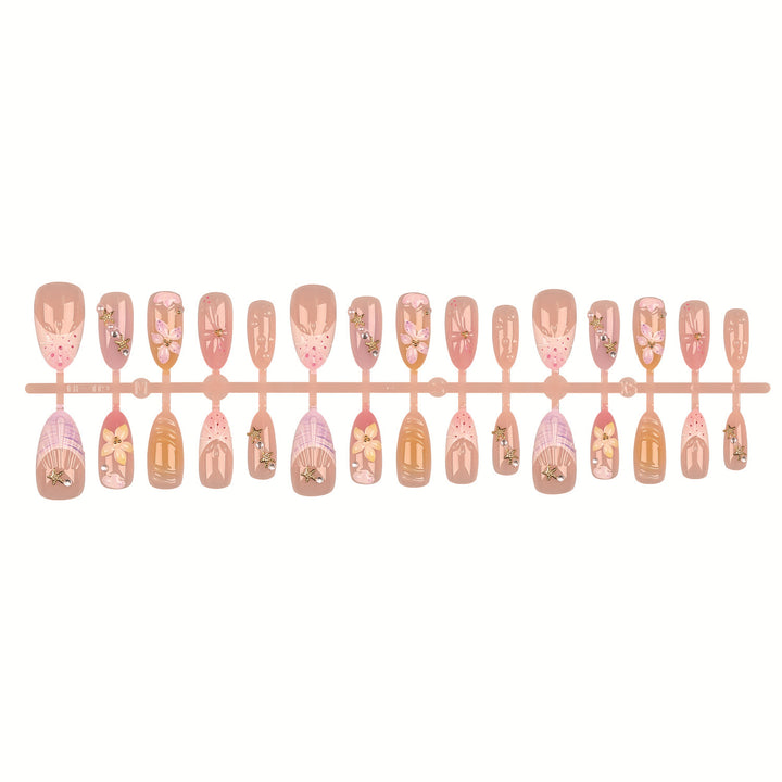 Decorative Press-On Nail Set with Floral Accents
