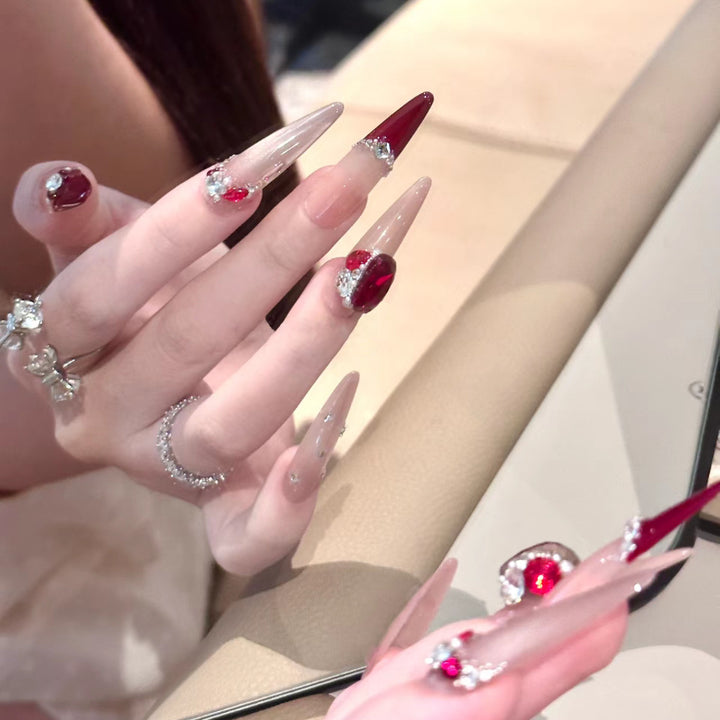 Decorative Stiletto Press-On Nail Set with Rhinestone Accents