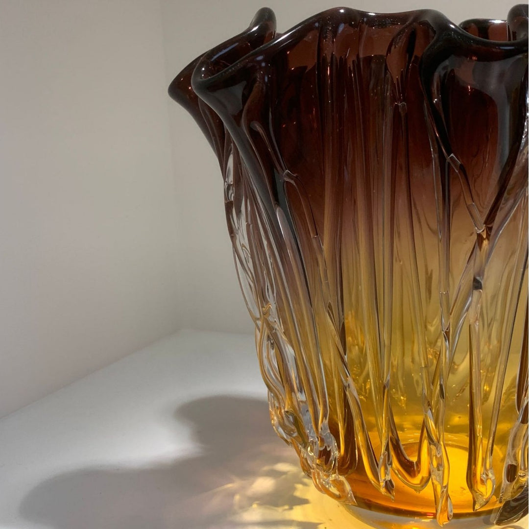 Handblown Textured Ruffled-Rim Gradient Glass Vase Set Kalsten