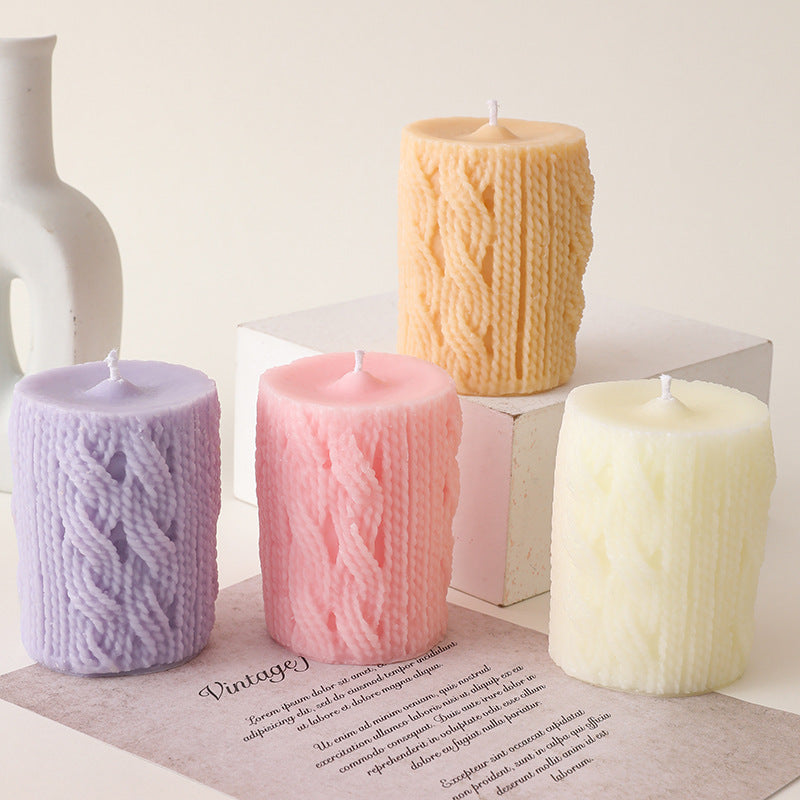 Handcrafted Cozy Cable-Knit Sculptural Pillar Candle