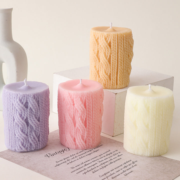 Handcrafted Cozy Cable-Knit Sculptural Pillar Candle