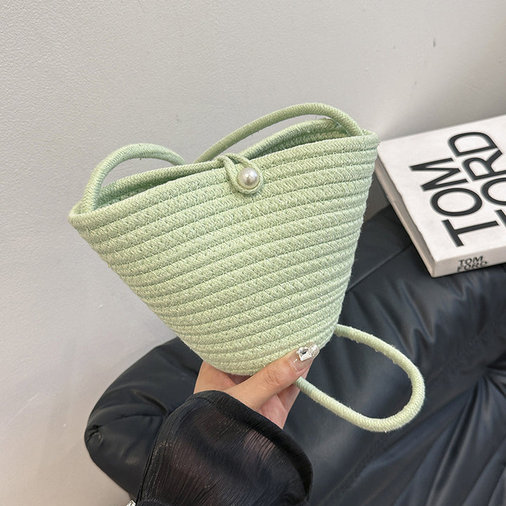 Woven Pearl Accent Handbag