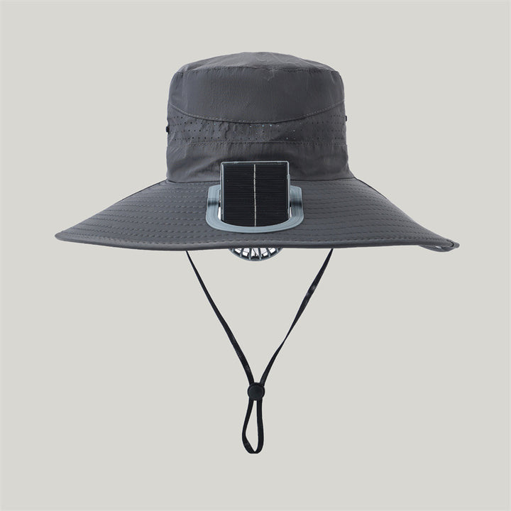 wide-brimmed outdoor sun hat with solar module, quiet mini fan, and adjustable chin strap Kalsten