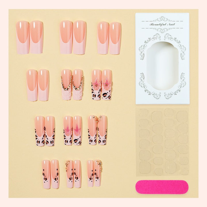 Artificial nail set with elegant flower and leopard accents Kalsten