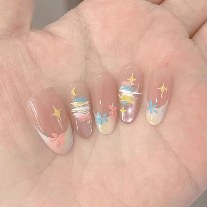 Artistic Press-On Nail Set with Floral and Glitter Design Kalsten