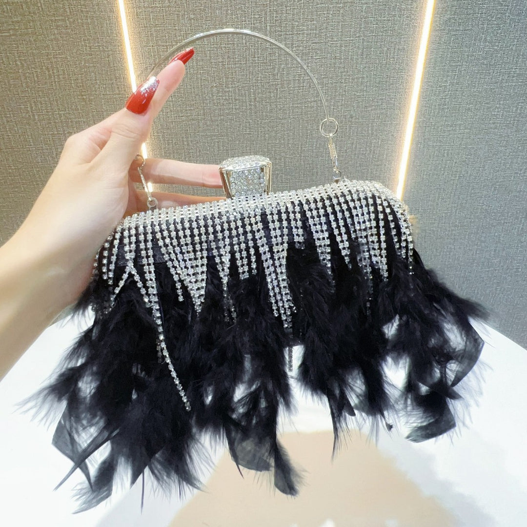 Feather-Embellished Evening Clutch
