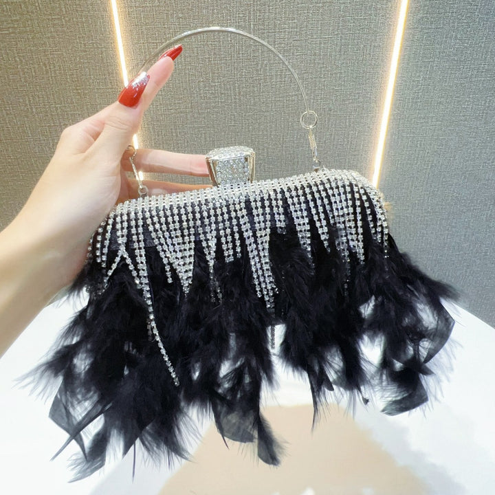 Feather-Embellished Evening Clutch