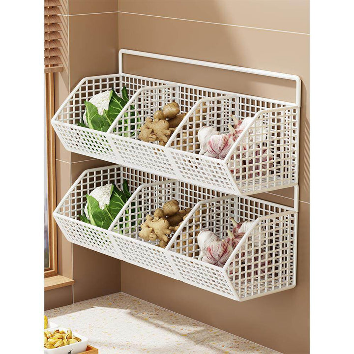 Wall-Mounted Dual-Tier Ventilated Kitchen Produce Storage Basket