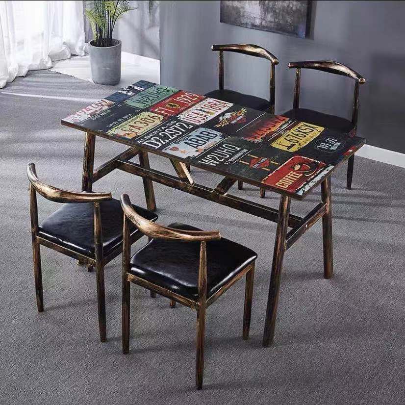 Vintage dining table with custom license plate design Kalsten