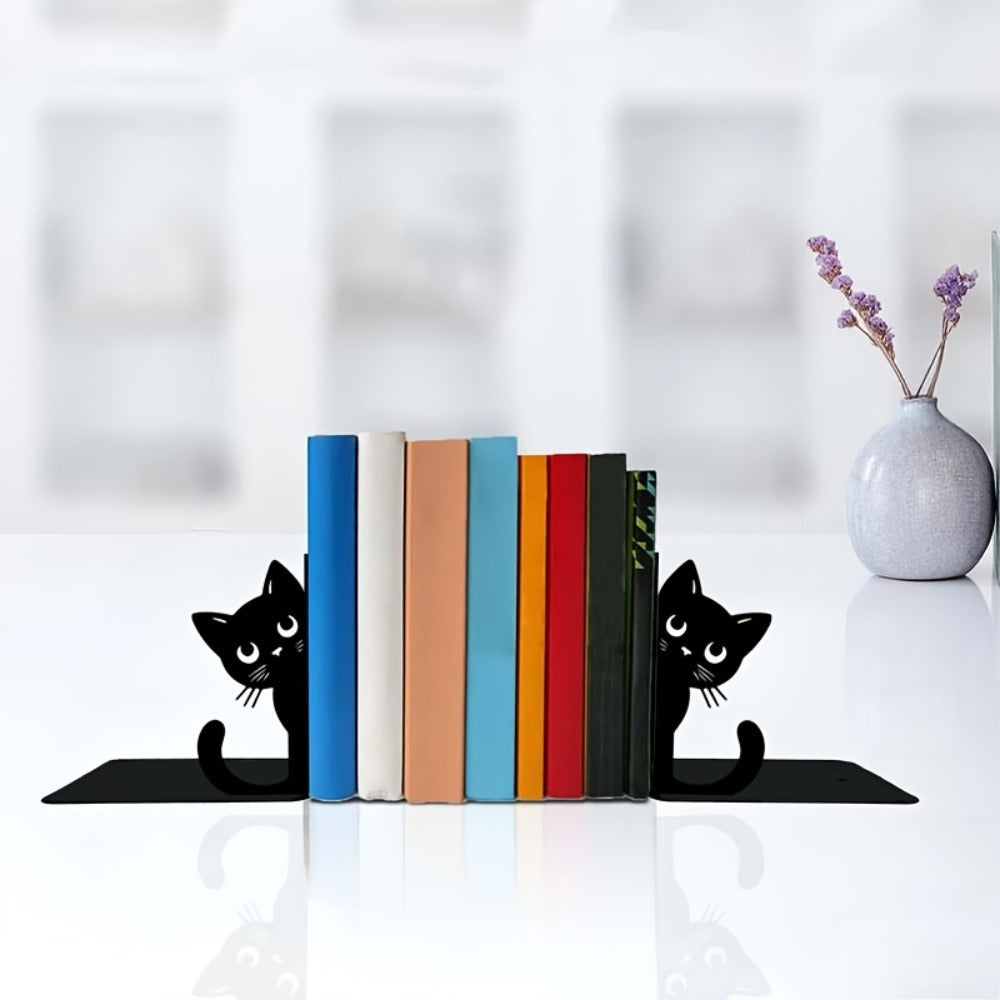 Cat-Themed Metal Bookends