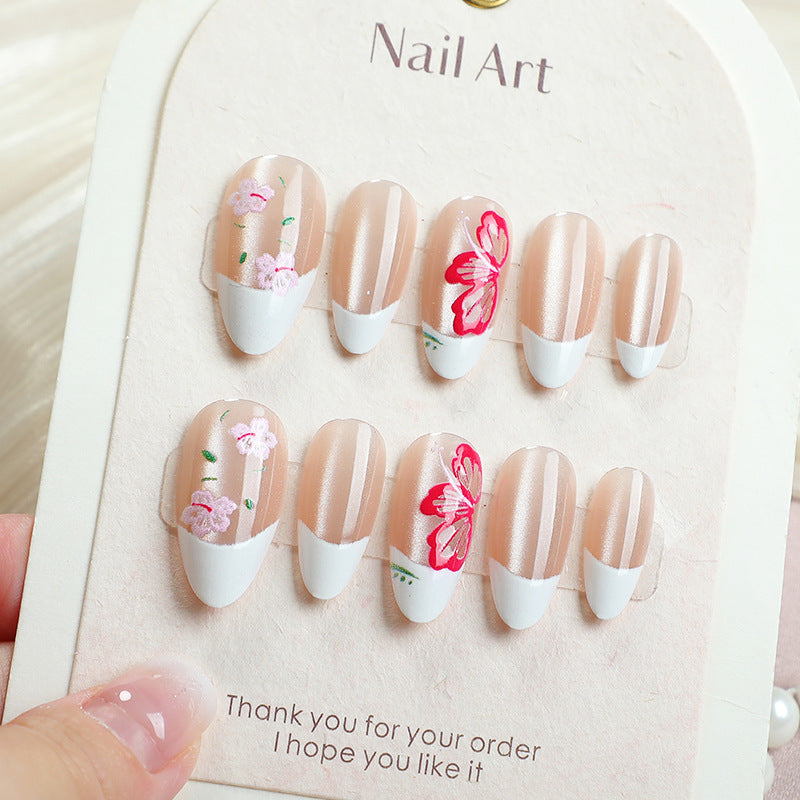 Floral French Tip Press-On Nail Art Set