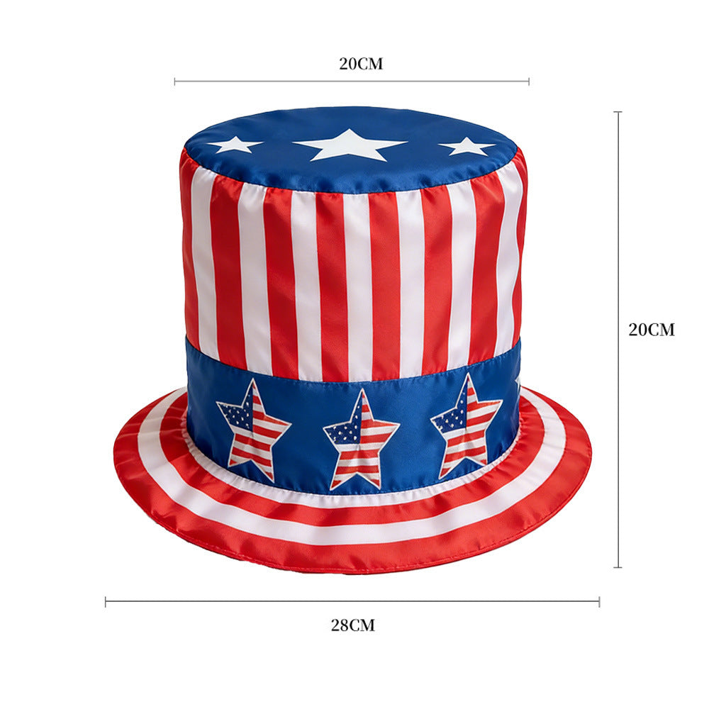 Unisex nan patriotic party top hat with all-over flag pattern and stable brim Kalsten