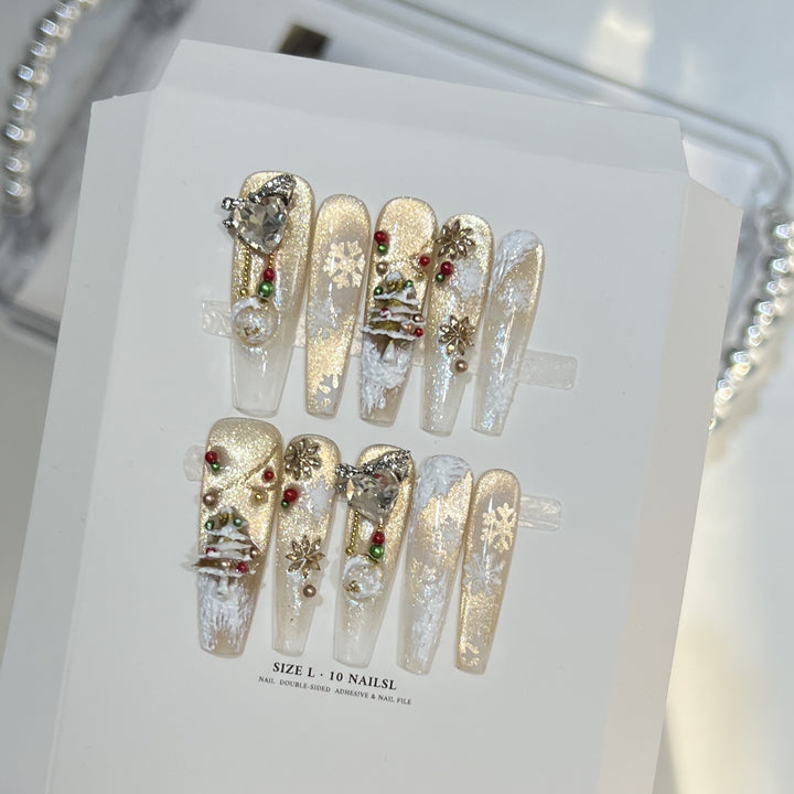 Festive Glamour Stiletto Press-On Nail Art Set Kalsten