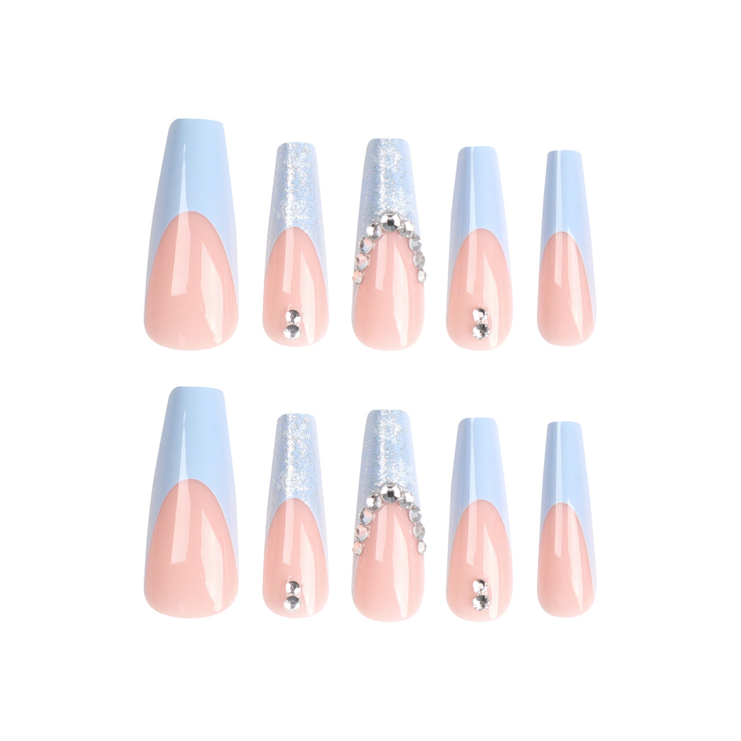Artistic acrylic nails with glitter and elegant rhinestone embellishments Kalsten