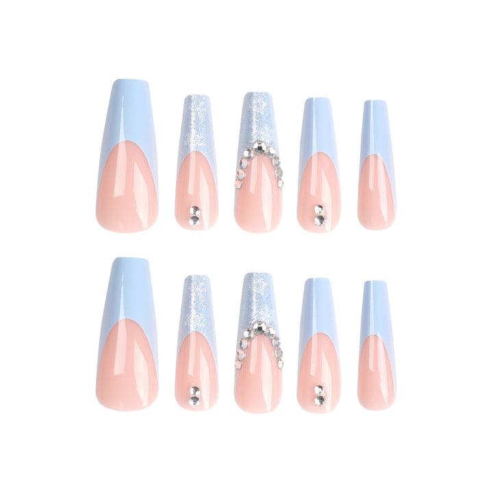 Artistic acrylic nails with glitter and elegant rhinestone embellishments Kalsten