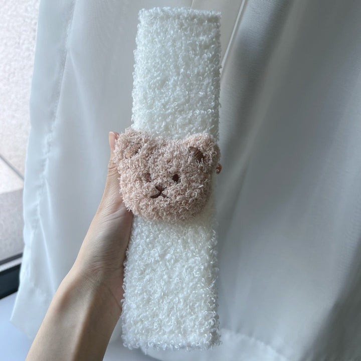 Plush Seat Belt Shoulder Pad with Embroidered Teddy Face