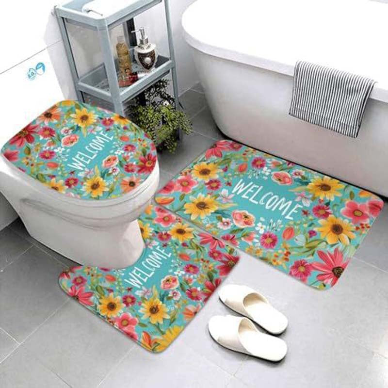 Geometric Pattern Bathroom Mat Set