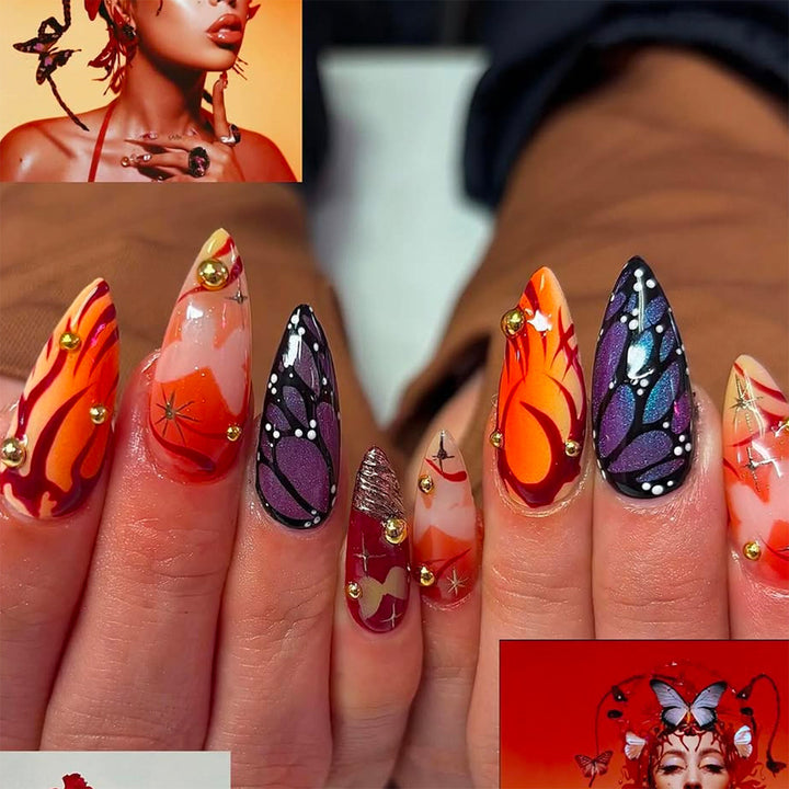 Artificial nails with creative butterfly design and glamorous accents Kalsten