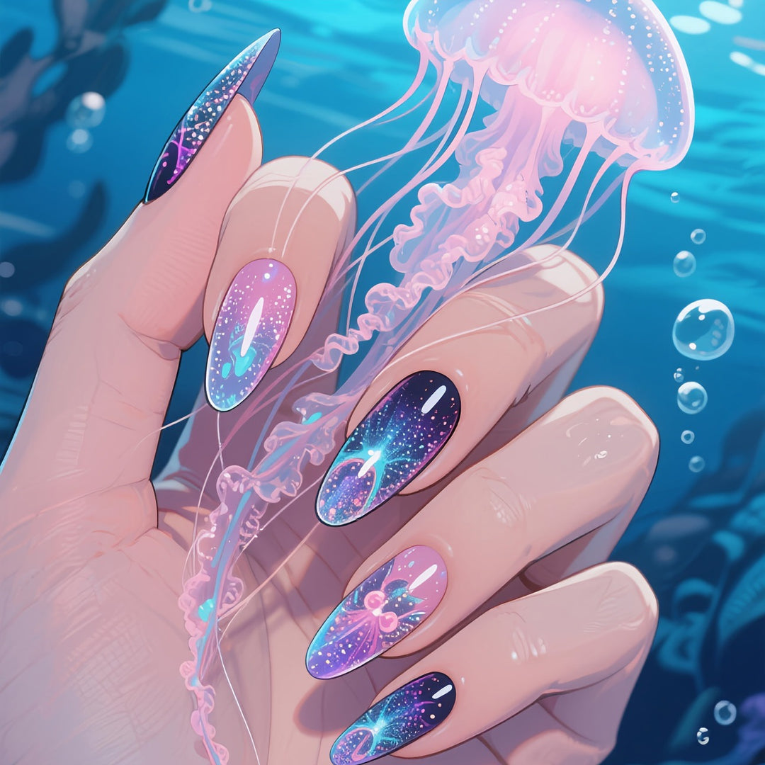 Artificial nails with glittering underwater motif Kalsten