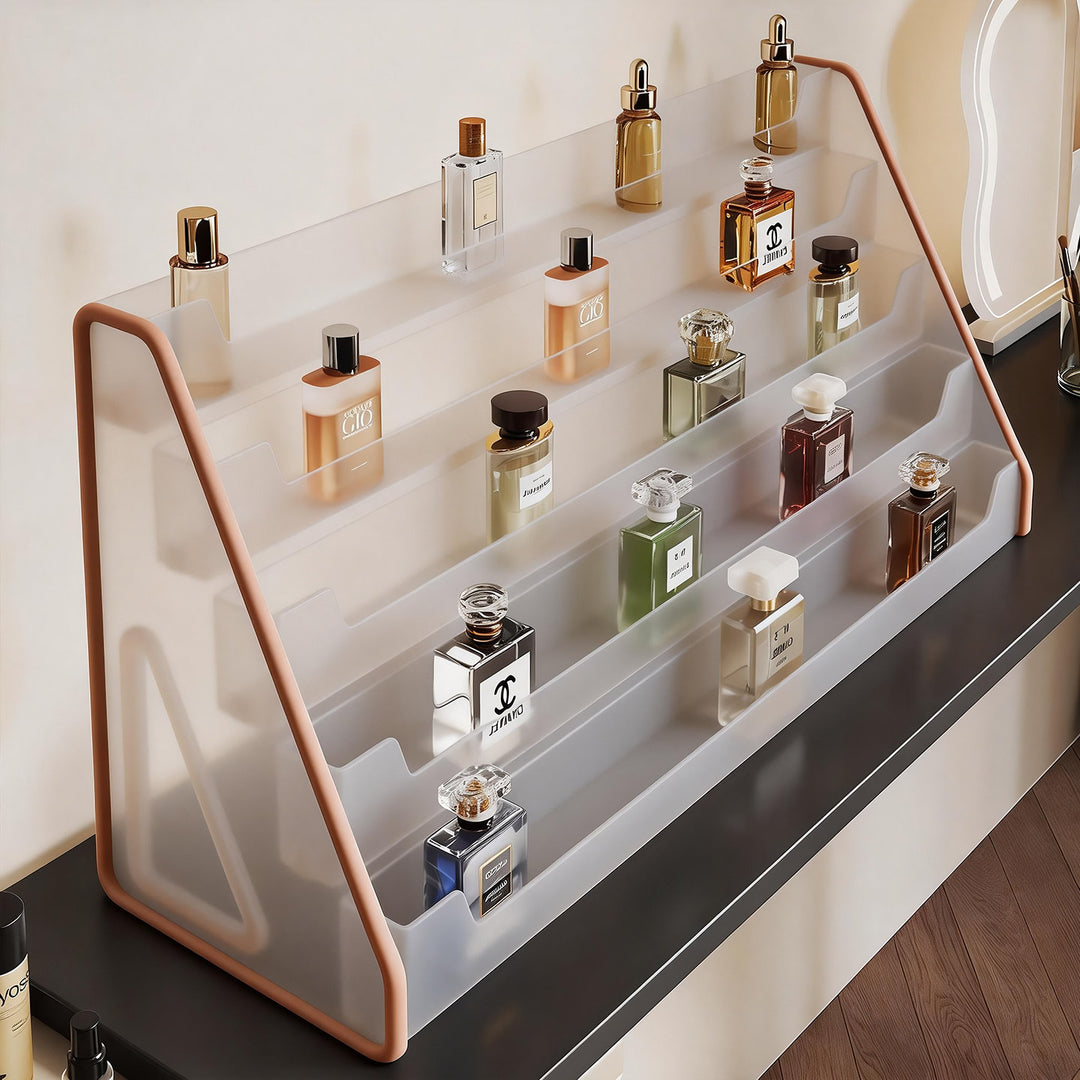 Clear Angled Acrylic Fragrance Bottle Showcase with Tiered Step Shelves