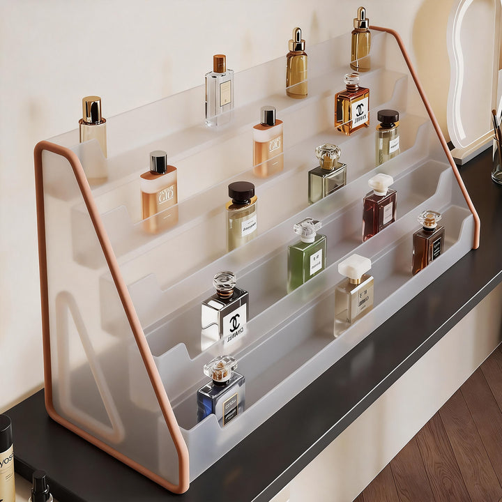 Clear Angled Acrylic Fragrance Bottle Showcase with Tiered Step Shelves