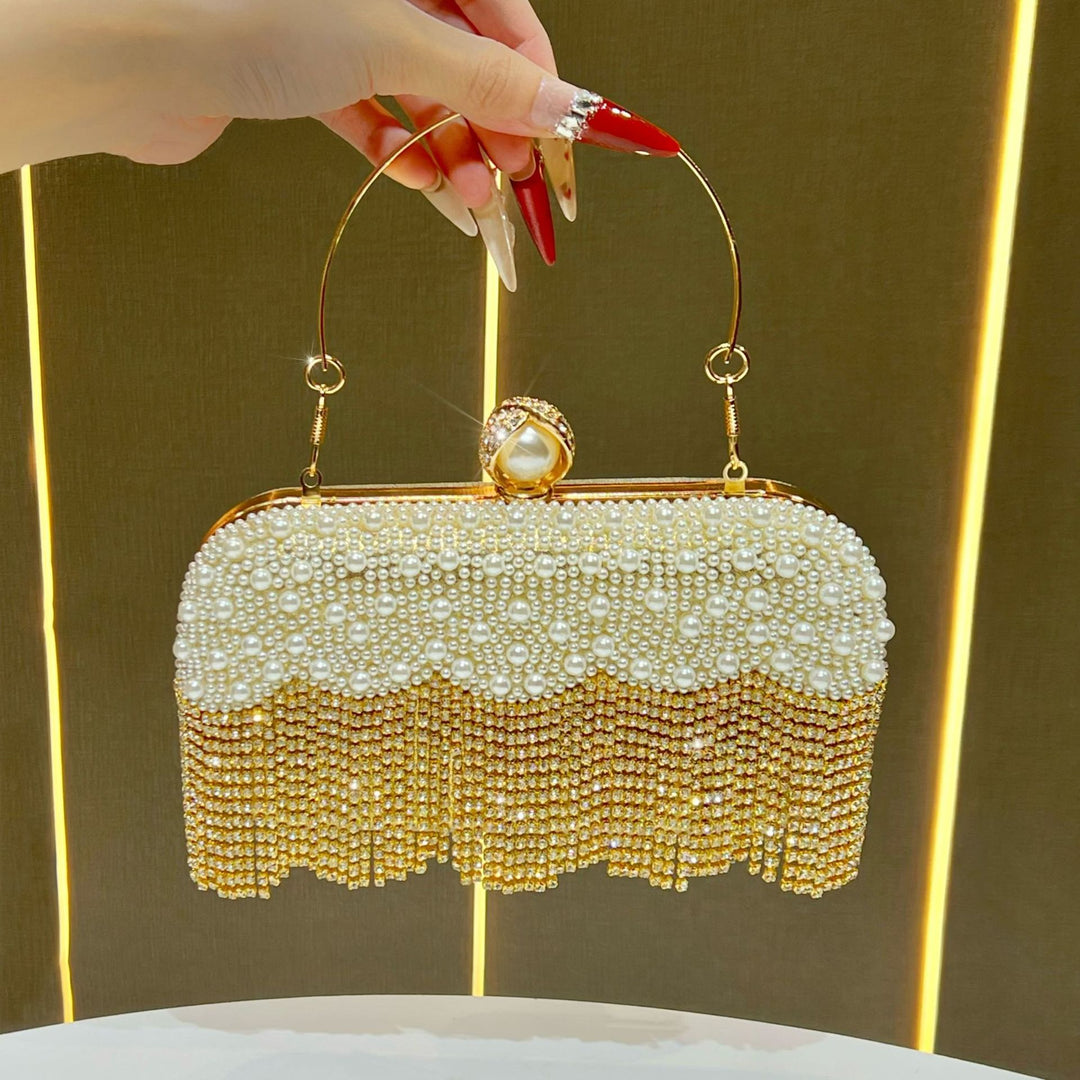 Elegant Pearl and Crystal Evening Handbag
