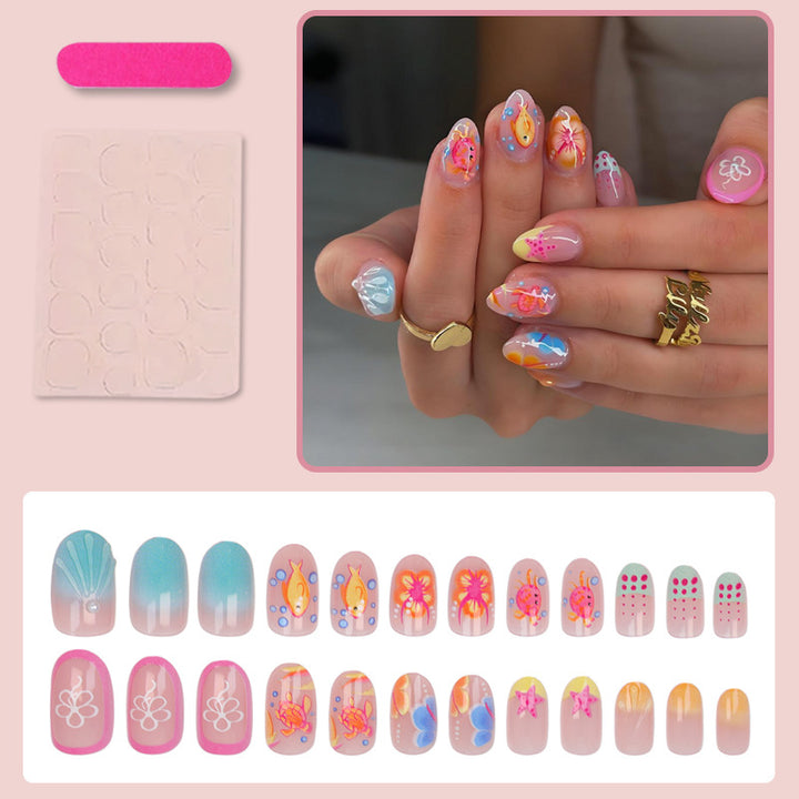 Artificial nail set with colorful floral and summery designs Kalsten
