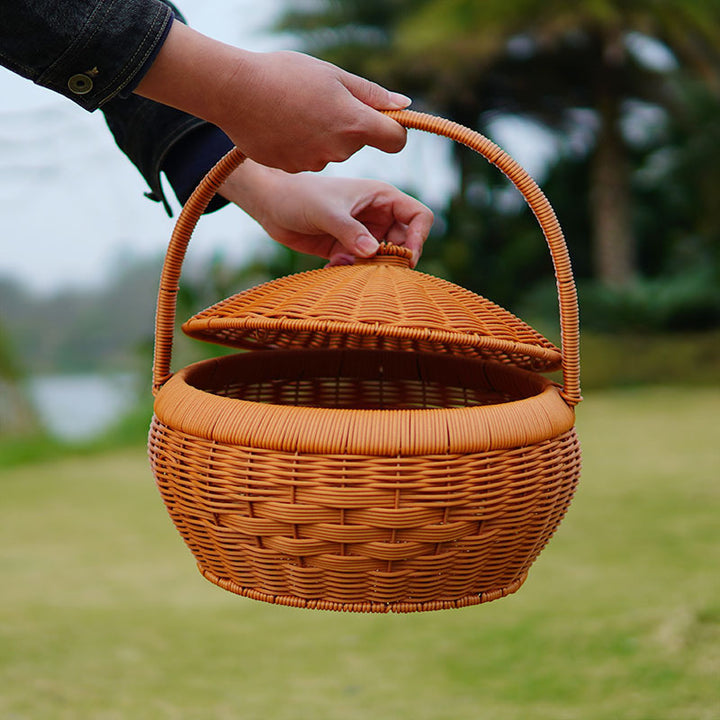 Women's Handcrafted Storage Basket with Lid and Carry Handle Kalsten