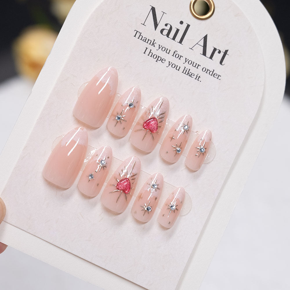 Artistic Stiletto Press-On Nails with Heart Accents