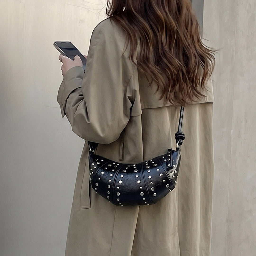 Studded Textured Leather Handbag