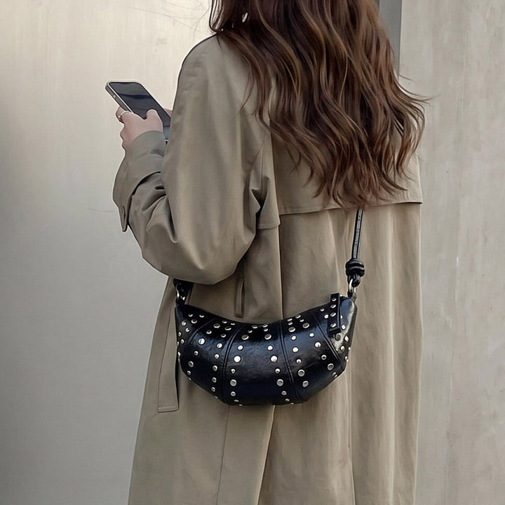Studded Textured Leather Handbag