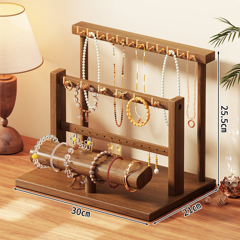 Tiered Wooden Jewelry and Bracelet Display Stand with Felt-Lined Tray