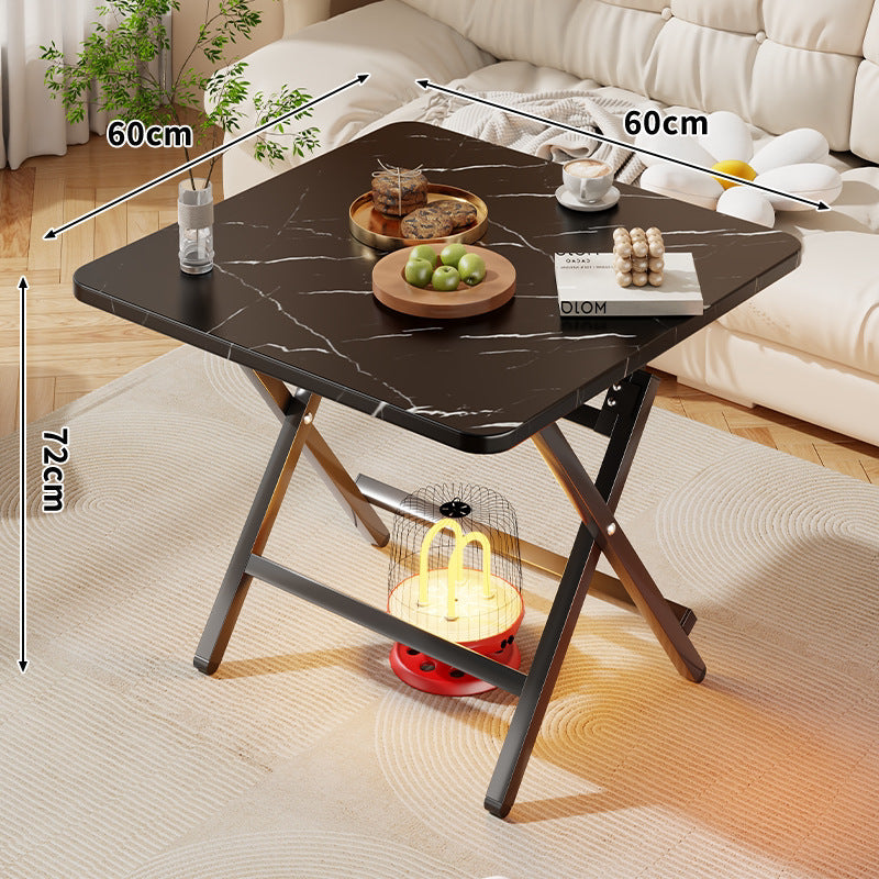 Foldable Square Coffee and Side Table with Marble-Effect Top and Collapsible X-Leg Frame