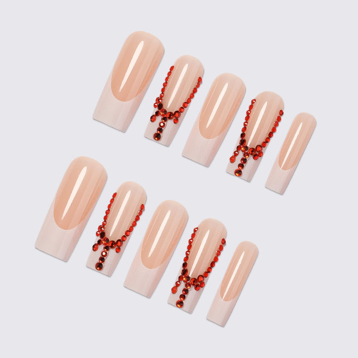 Elegant Artificial Nails with Glitter Stones Kalsten