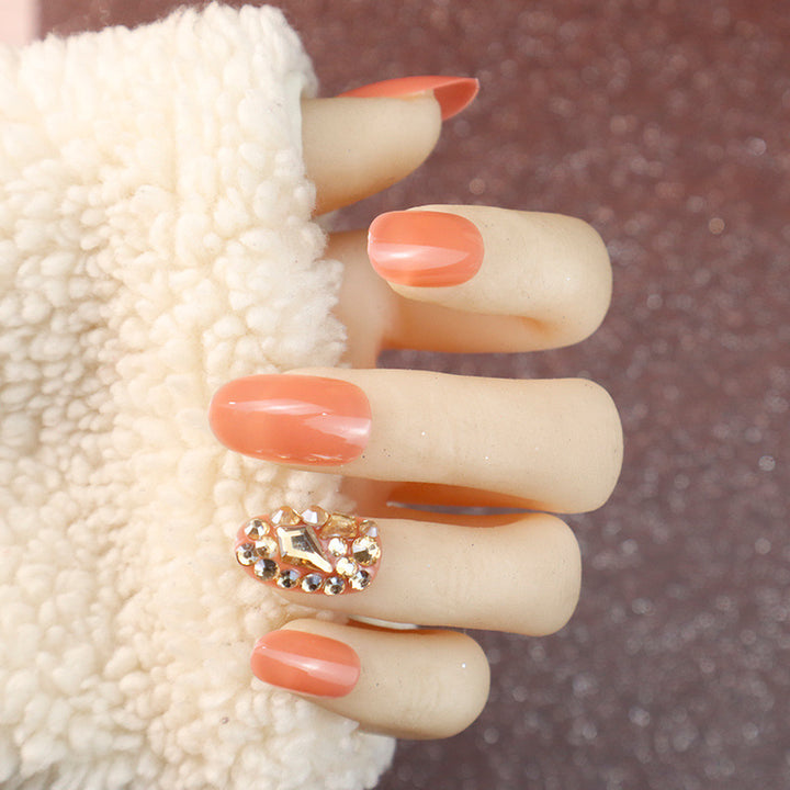 Elegant Decorative Press-On Nail Set with Rhinestone Accents