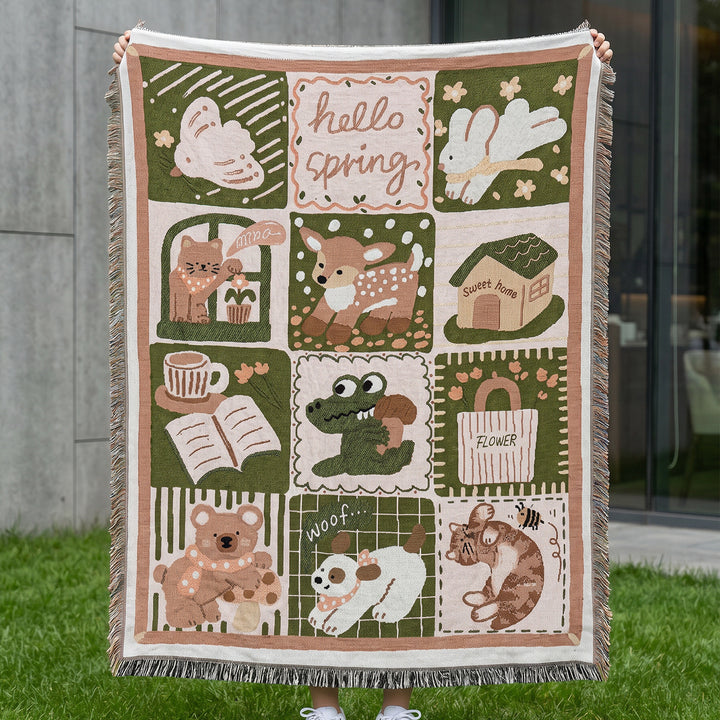 Whimsical Spring-Themed Throw Blanket